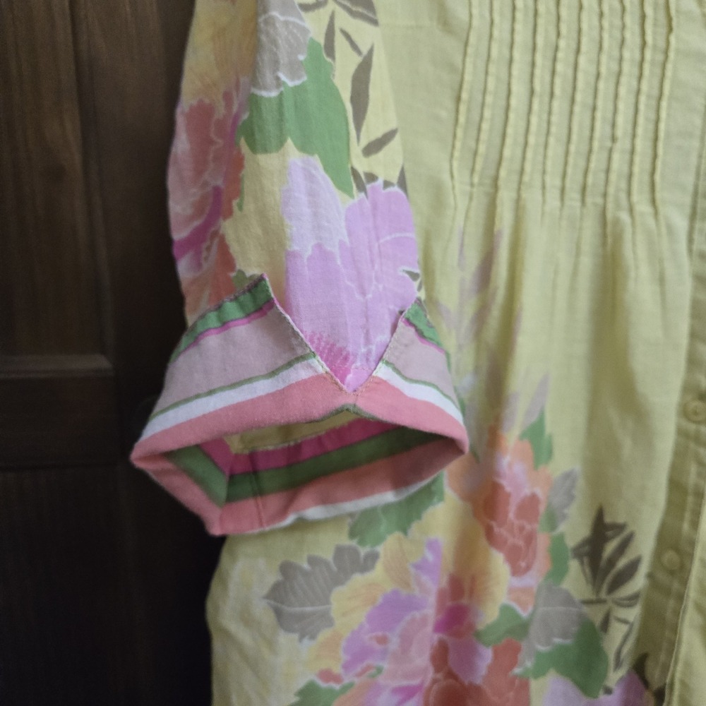 Sundance Floral Pintuck Pleated Button Up Tunic Top Boho Airy Artsy‎ Pockets L - Picture 4 of 16